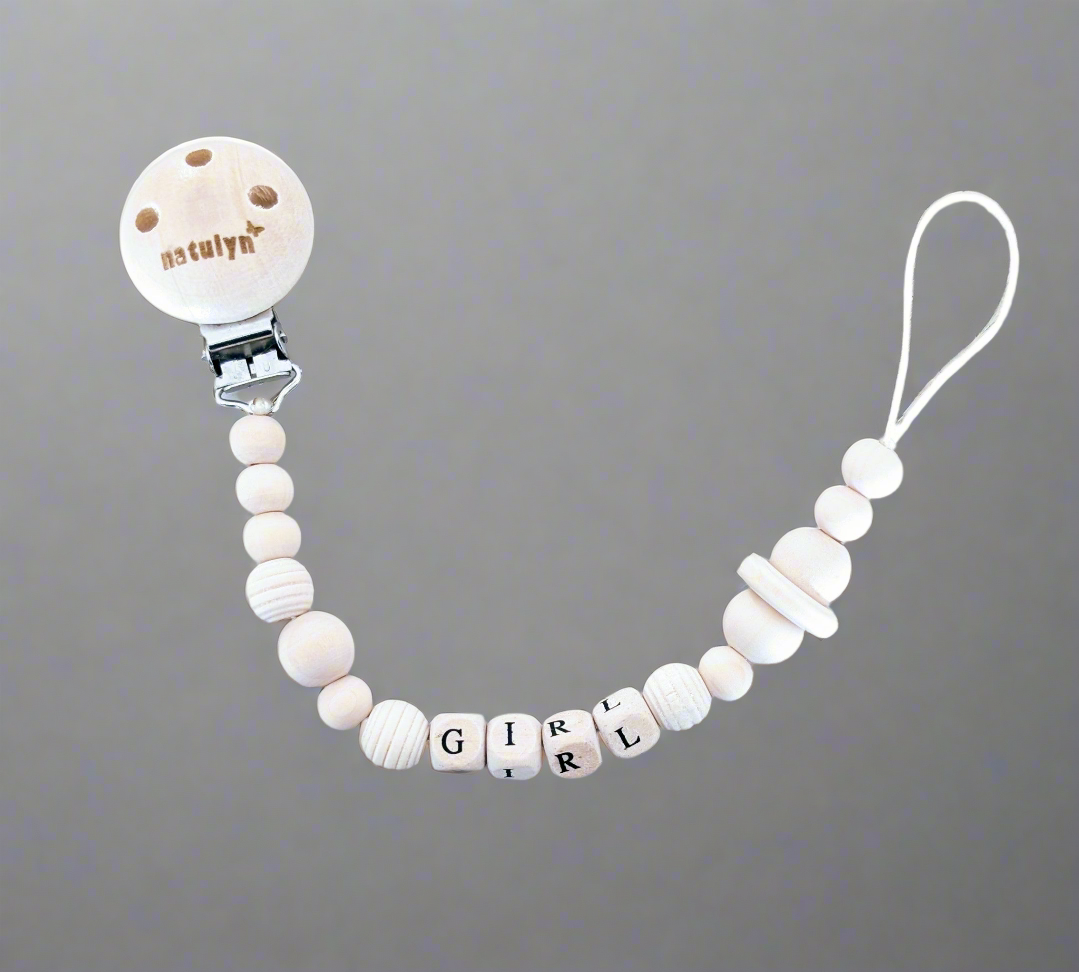 Attache Sucette En Bois natulyn (sans sucette) GIRL/BOY/LOVE