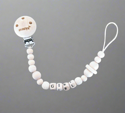 Attache Sucette En Bois natulyn (sans sucette) GIRL/BOY/LOVE